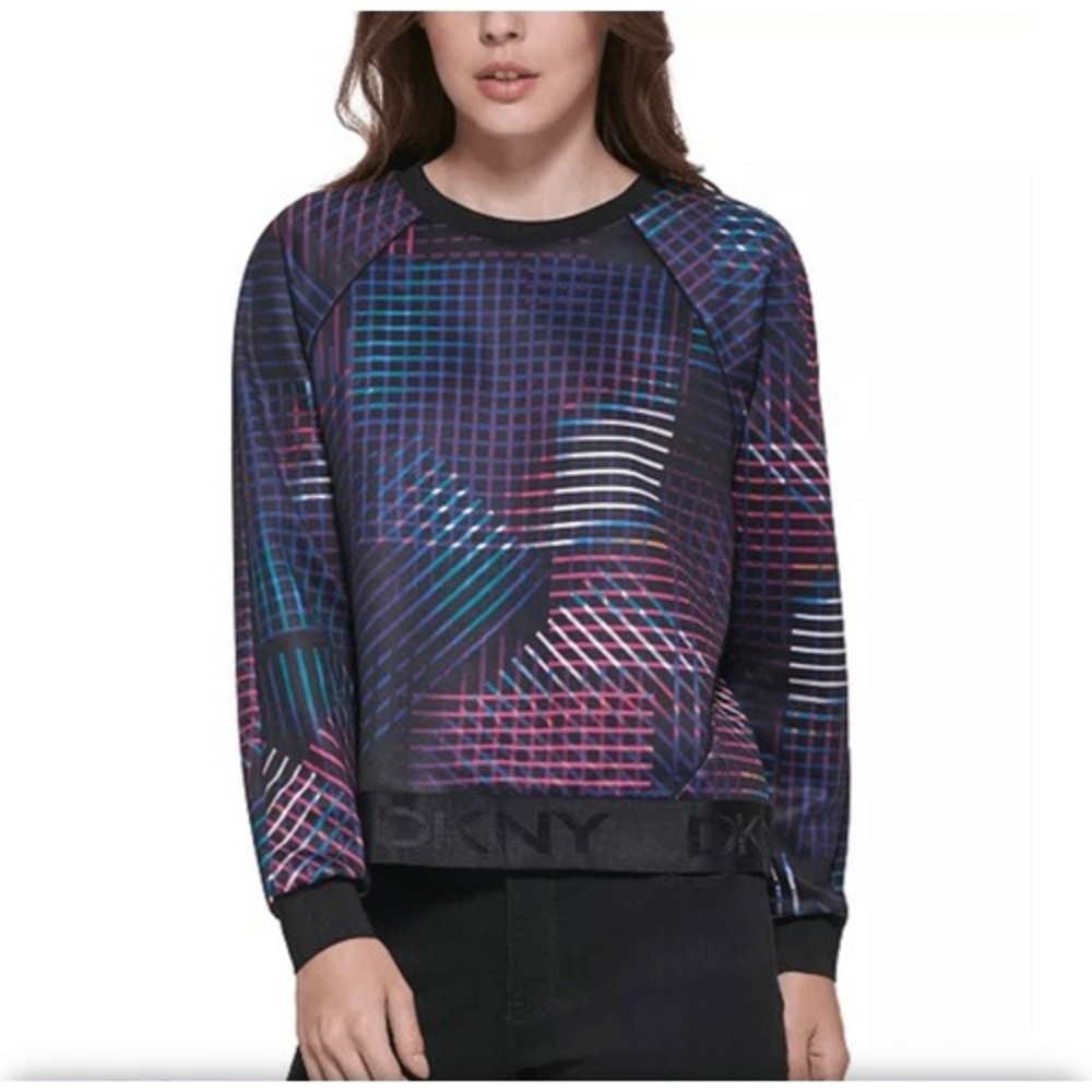 DKNY Printed Logo Scuba Sweatshirt Abstract Multi Color Print‎ Medium